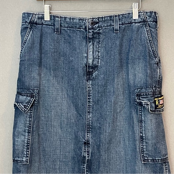 Ralph Lauren Polo Jeans Denim Cargo Maxi Skirt Size 12 - Picture 4 of 10